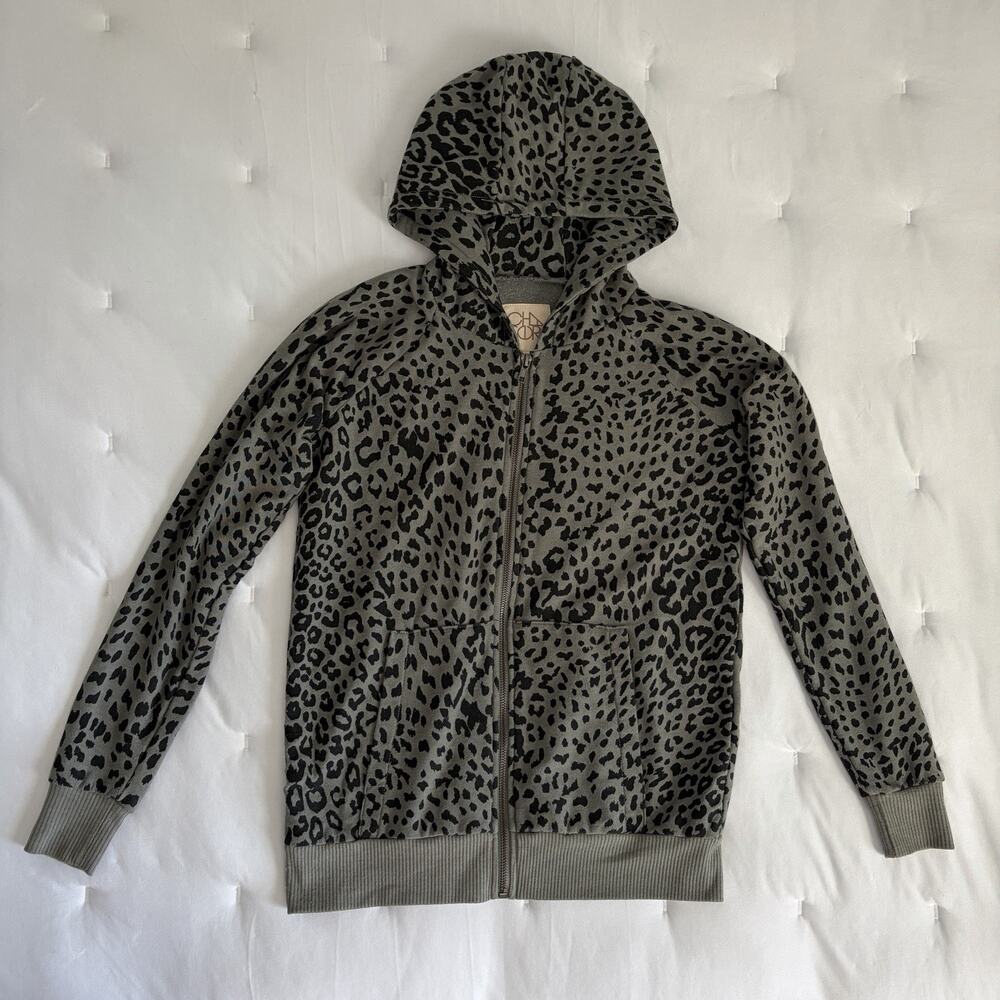 Chaser Green Cheetah Print Hooded Jacket Size S, spring, fall, winter, casual
